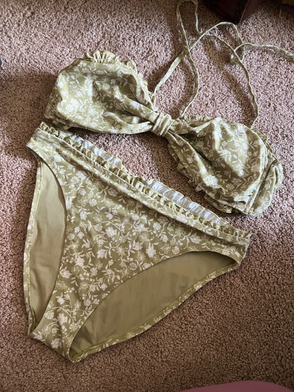 Olive Green Floral Bikini Set